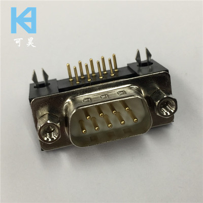 车针D-SUB连接器弯脚DB9PIN公座 军工D-SUB连接器90度插DR9针公座