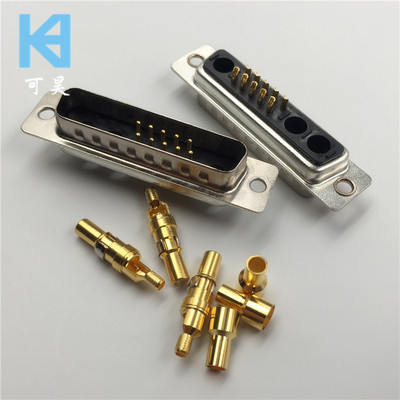 13W3公头同轴大电流D-SUB连接器 焊线式10个信号针+3个射频同轴针