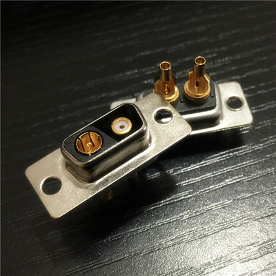 2芯2v2母头黑色镀金工业军工级射频同轴焊线式D-SUB连接器