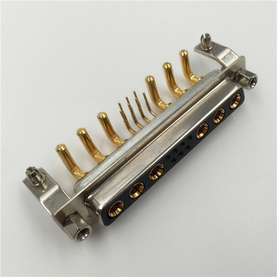 混合大电流D-SUB6+7连接器 混装弯脚90度焊PCB板带支架13W6芯母座