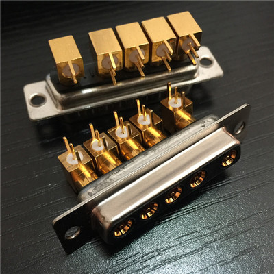 5W5同轴弯角焊板母座 带支架锁螺丝同轴D-SUB弯脚焊板5W5母头插座