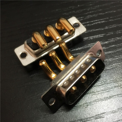 混合大电流3W3弯脚公座D-SUB连接器 带支架3芯弯脚焊板大电流插座