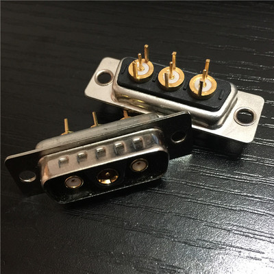 D-SUB同轴3V3射频直插焊板公座 D-SUB信号3芯射频180度直插连接器